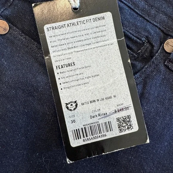 Barbell Apparel Mens Straight Athletic Fit Denim Jeans Dark Rinse 30x33 NWT - Picture 4 of 9